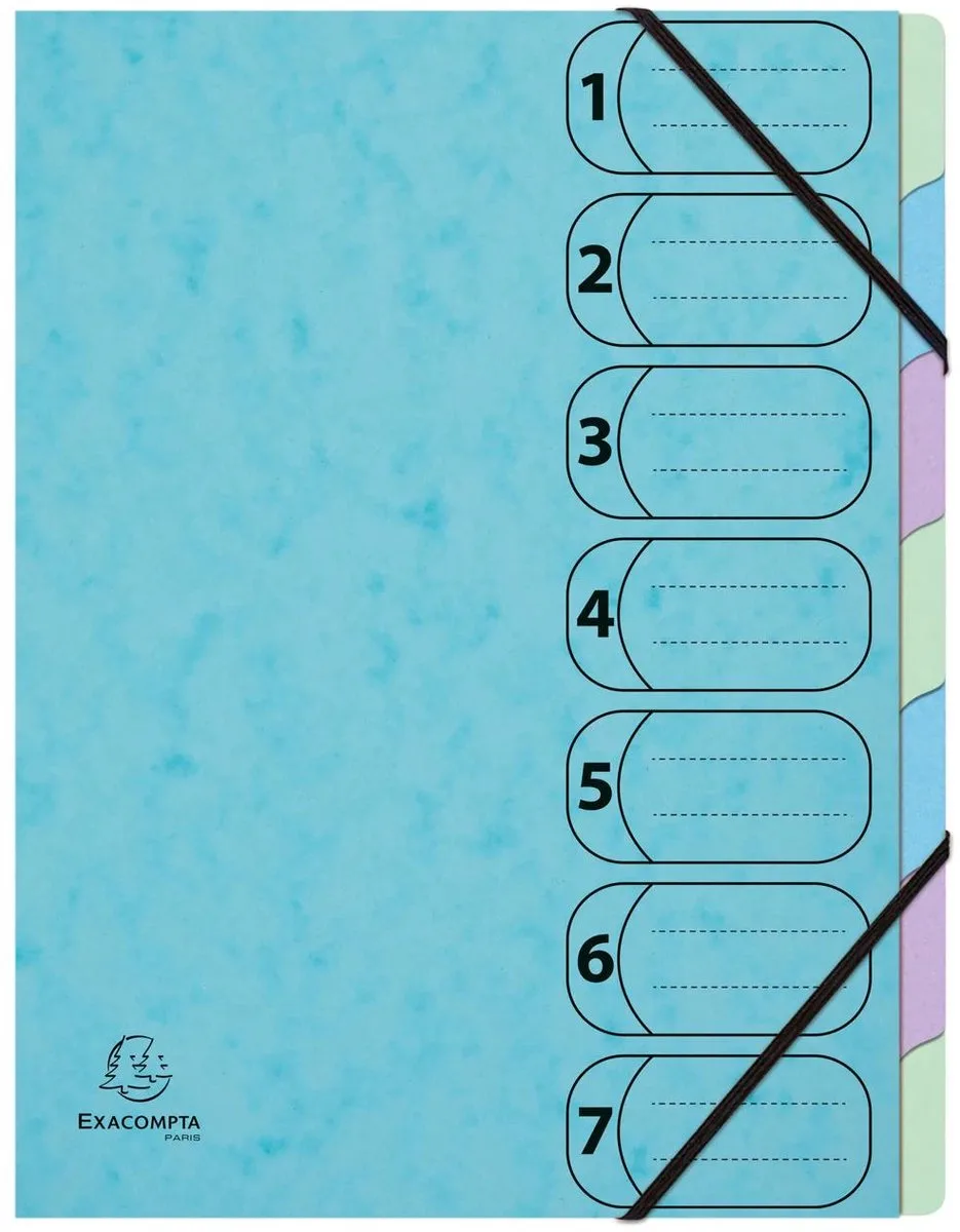 Exacompta 8x Harmonika sorteermap met elastieken 7 vakken Aquarel - A4 - 56562E fra Exacompta i Pastelblauw – produktbillede