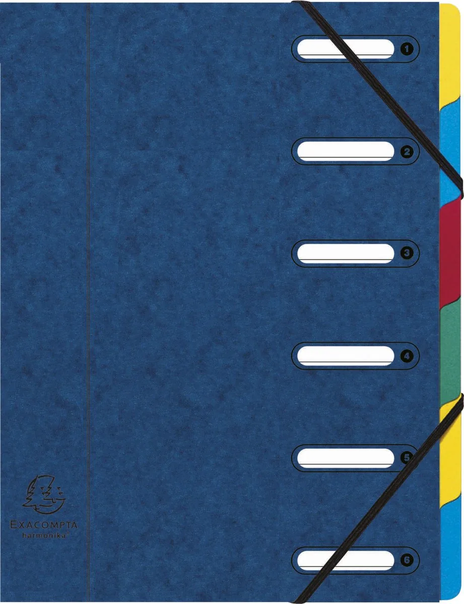 Exacompta 8x Sorteermap HARMONIKA® met elastieken en uitgesneden vensters- in glanskarton - 6 indelingen - 55062E van Exacompta in Blauw – productfoto