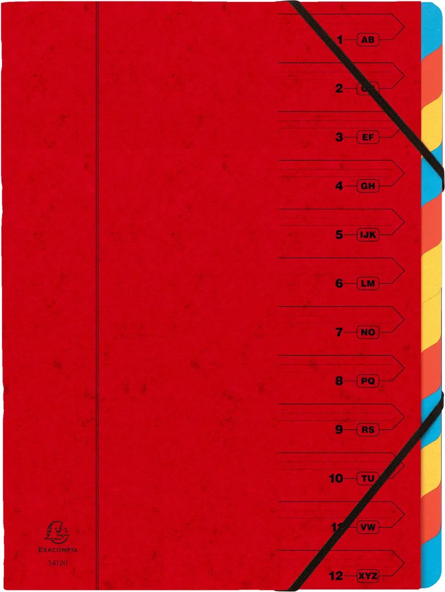 Exacompta 8x Sorteermap met vaste rug en elastosluiting - 12 indelingen - 54125E van Exacompta in Rood – productfoto