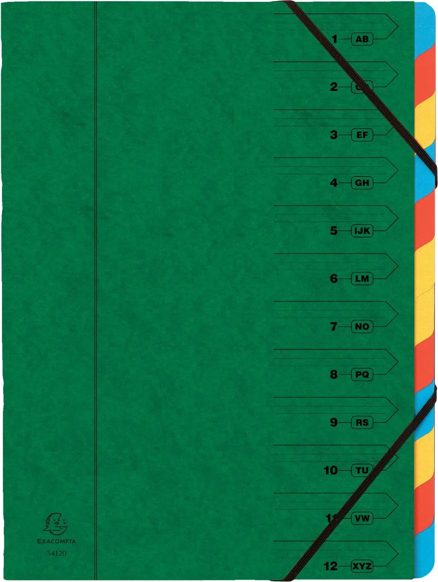 Exacompta 8x Sorteermap met vaste rug en elastosluiting - 12 indelingen - 54123E van Exacompta in Groen – productfoto