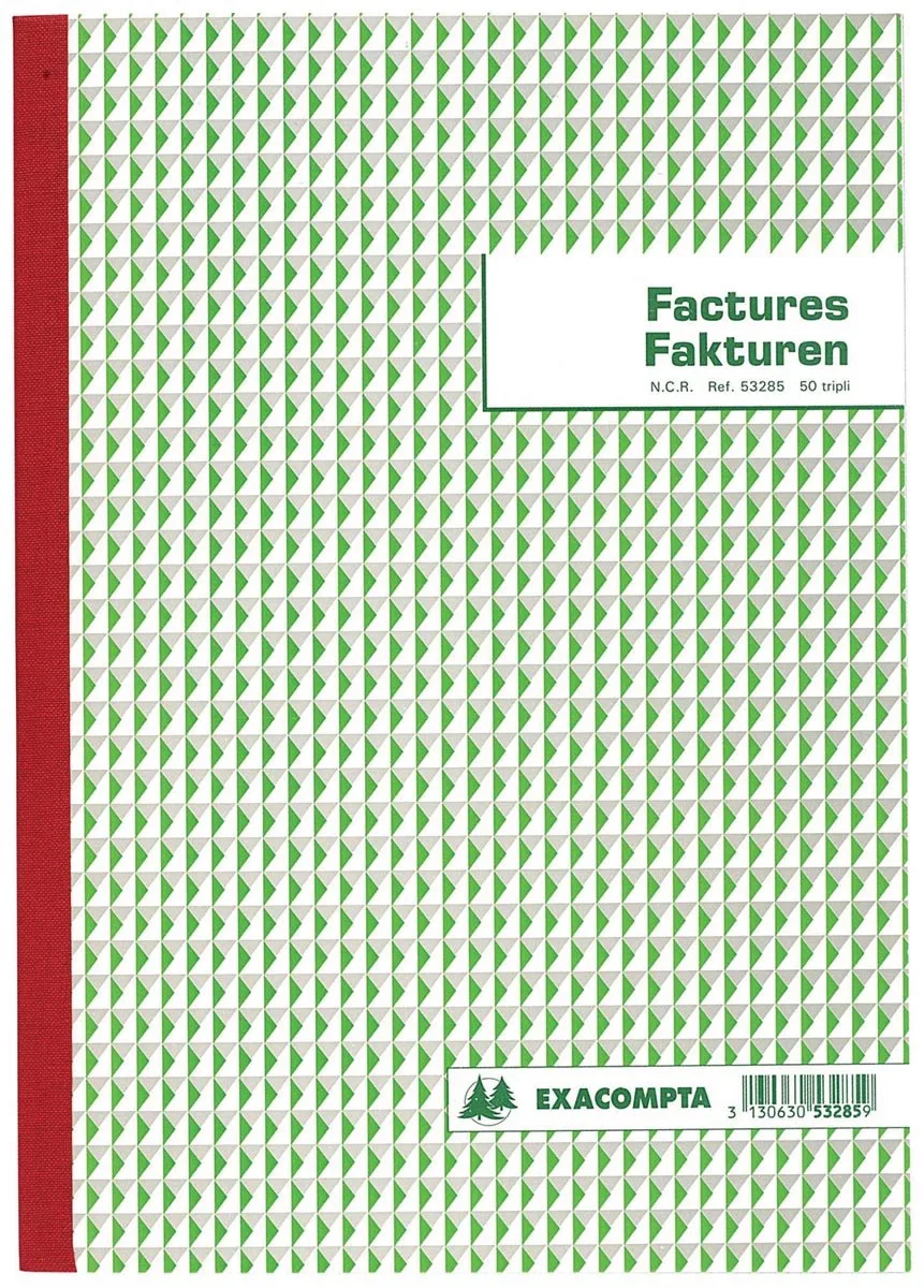 factuurboek formaat 21 x 297 cm tweetalig tripli (50 x 3 vel) van Exacompta in Groen – productfoto