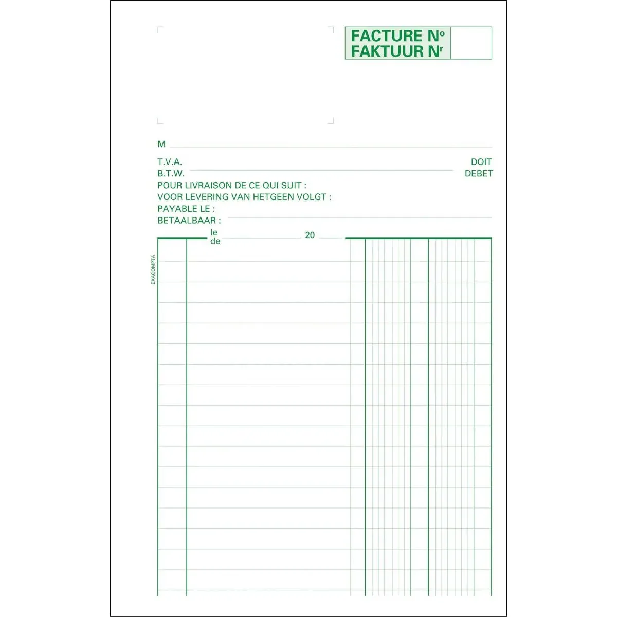 factuurboek, ft 21 x 13,5 cm, tweetalig, dupli (50 x 2 vel) de Exacompta – photo produit