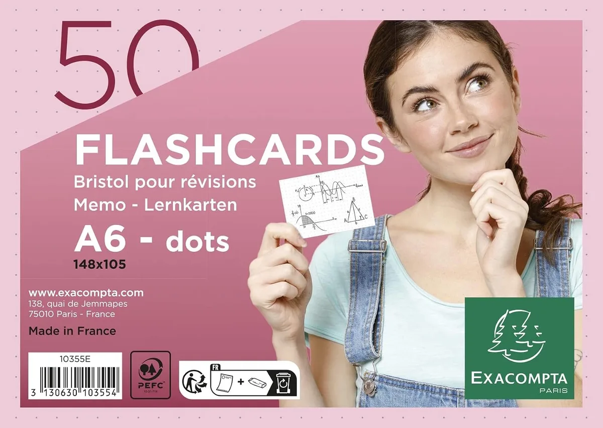 Flashcards A6, 50 stuks, gestippeld van Exacompta in Roze – productfoto