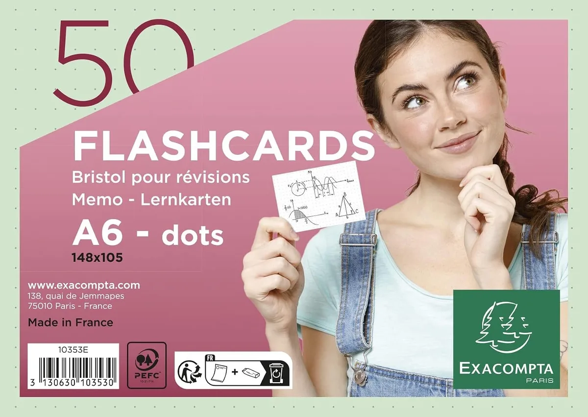 Flashcards A6, 50 stuks, puntjes de Exacompta en Vert – photo produit