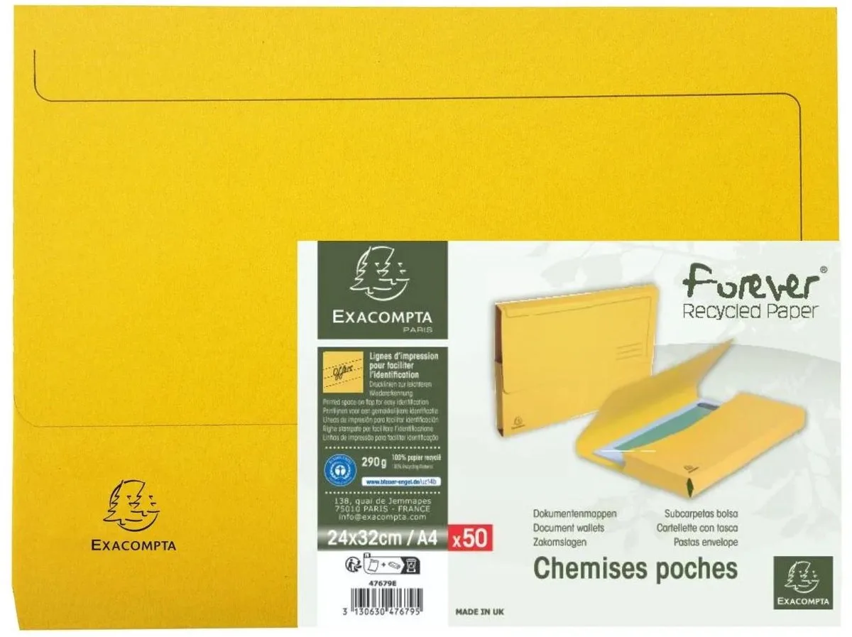 FOREVER® Pak van 50 pocketmappen 290g/m2 - 24x32cm voor A4 - 47679E von Exacompta in Gelb – Produktfoto