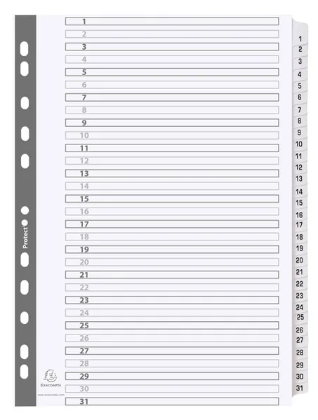 Karton-Register 1-31, DIN A4, weiß, 31-teilig von Exacompta – Produktfoto