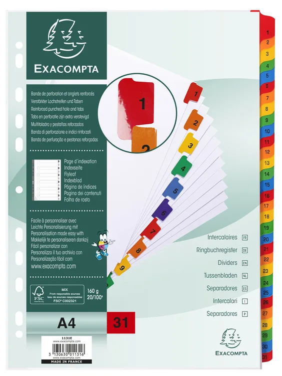 Karton-Register 1-31, DIN A4, weiß, 31-teilig by Exacompta – product photo
