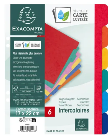 Karton-Register, 220 x 170 mm, 6-teilig de Exacompta – photo produit