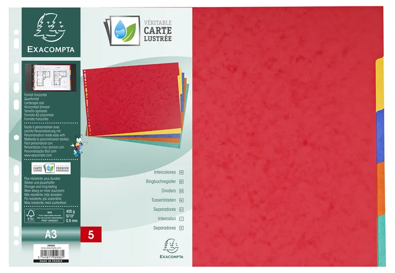 Karton-Register, blanko, DIN A3 quer, 5-teilig by Exacompta – product photo