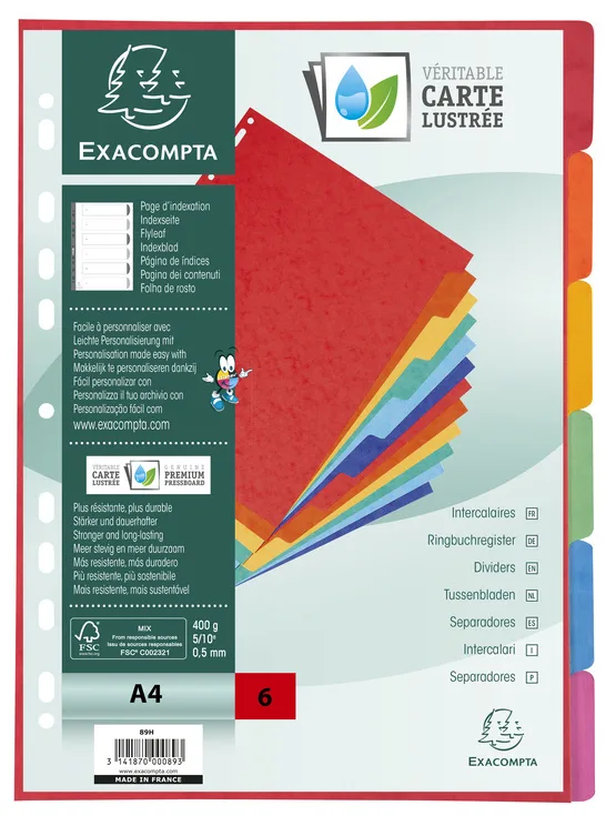 Karton-Register, DIN A4, 6-teilig de Exacompta – photo produit