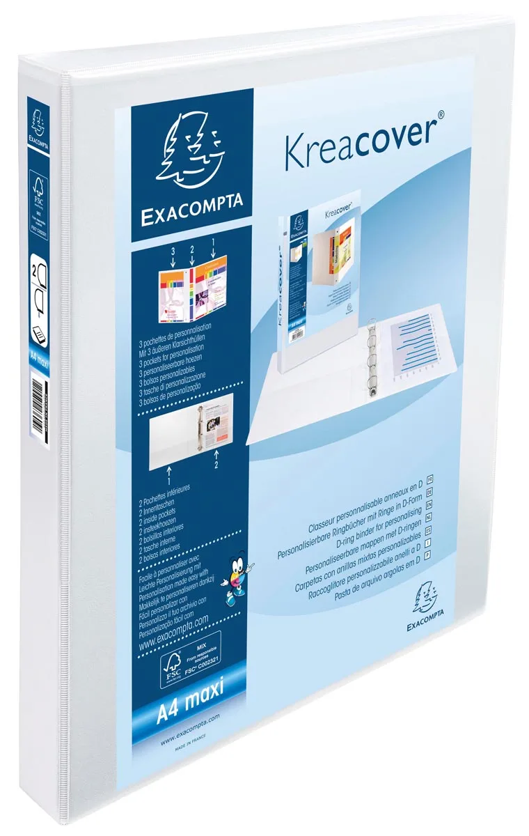 Kreacover personaliseerbare ringmap wit 2 ringen van 25 mm by Exacompta – product photo