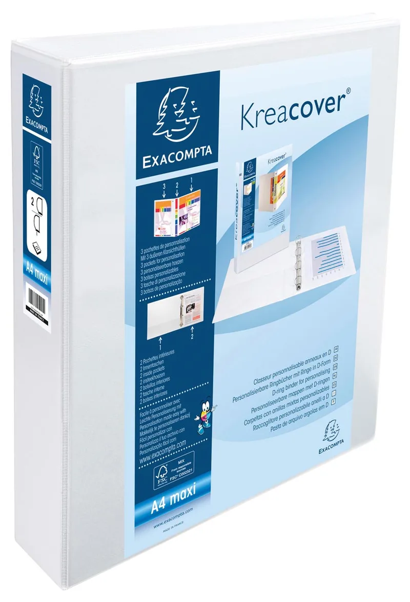 Kreacover personaliseerbare ringmap wit 2 ringen van 40 mm van Exacompta – productfoto