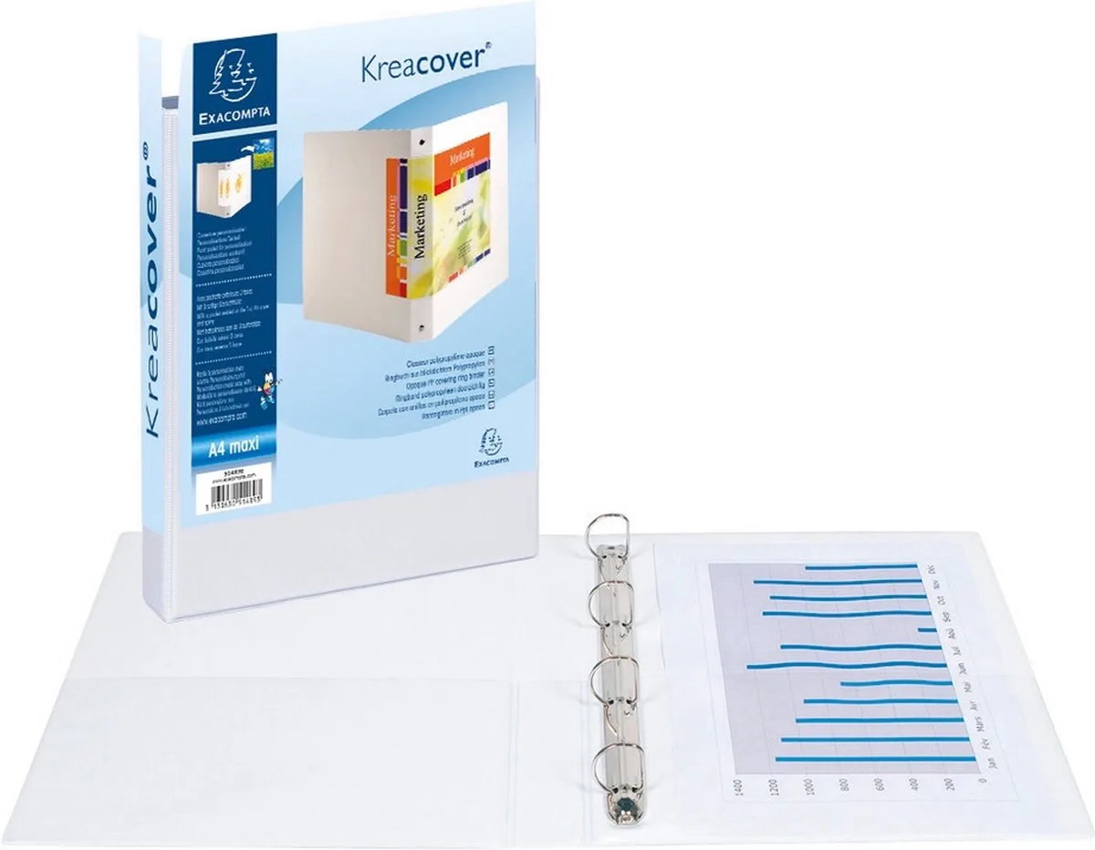 Kreacover Ringmap A4 Maxi - 4 D-ringen - 60 mm - personaliseerbaar - PP - wit von Exacompta – Produktfoto