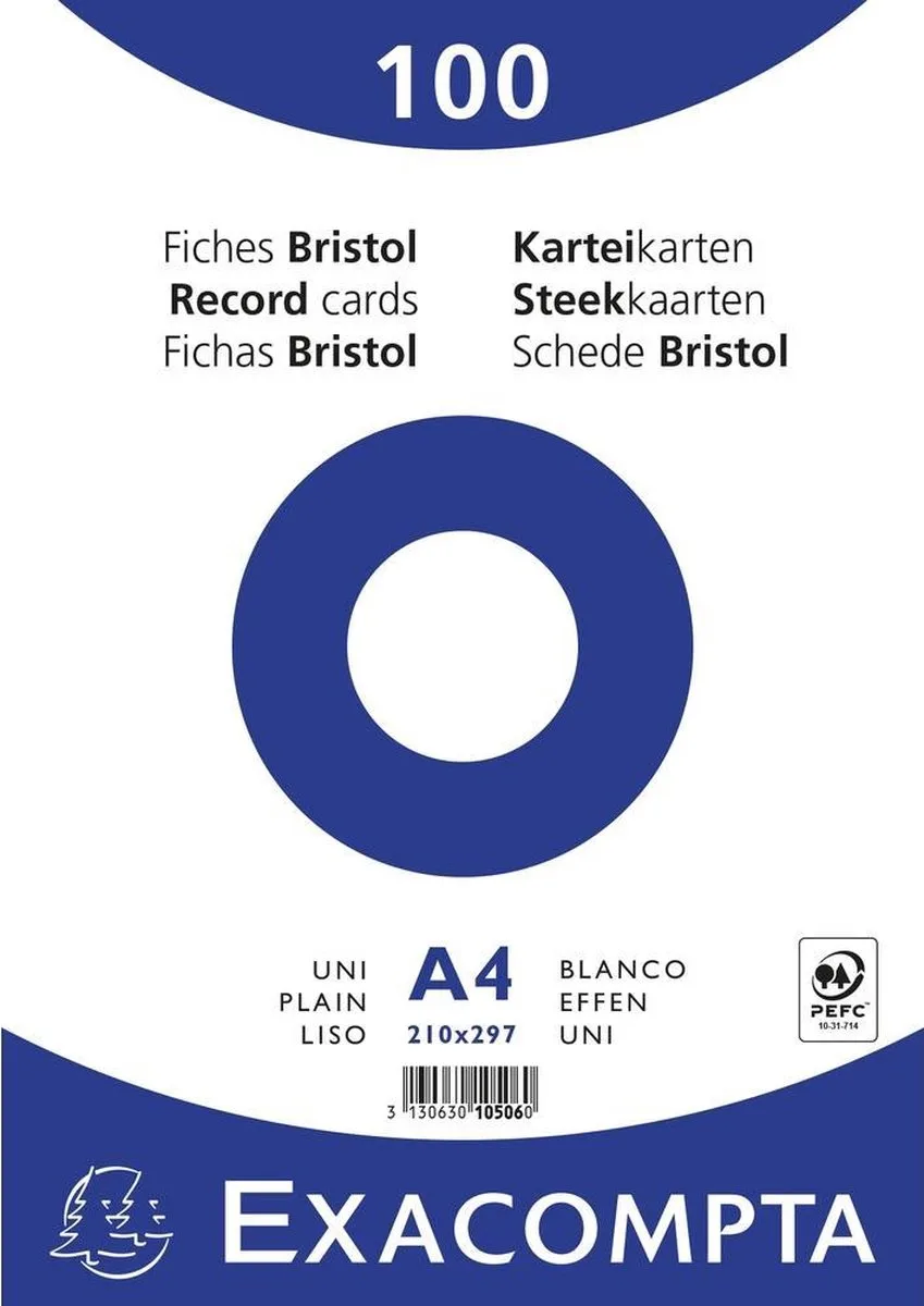 Pak 100 steekkaarten bristol in folie - effen niet geperforeerd 210x297mm - 10506E van Exacompta in Wit – productfoto