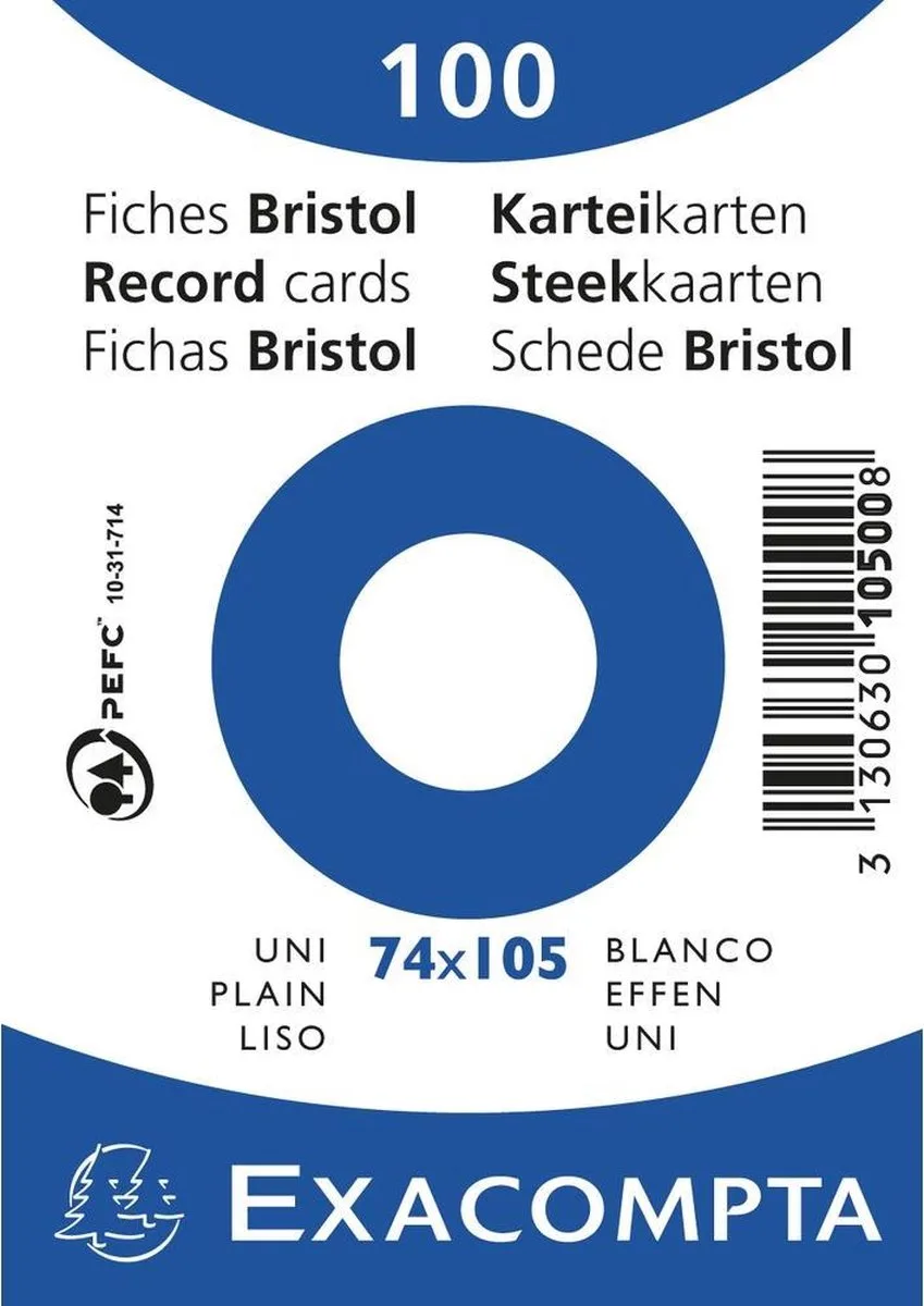 Pak 100 steekkaarten in folie - bristol effen niet geperforeerd - 74x105mm - 10500SE von Exacompta in Weiß – Produktfoto