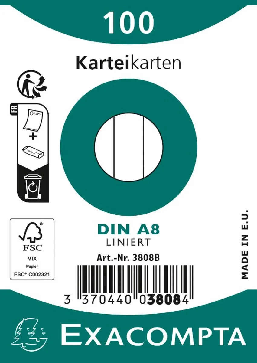 Pak 100 steekkaarten in folie - bristol gelijnd niet geperforeerd 55x74mm - 3808B von Exacompta in Weiß – Produktfoto