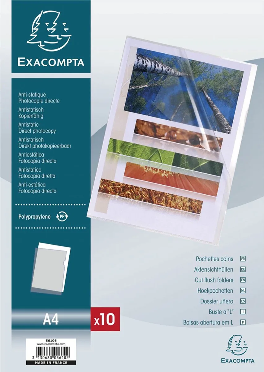 Pak van 10 L mappen- gladde PP 12/100ste - A4 - Transparant - 5610E von Exacompta in Glashelder – Produktfoto