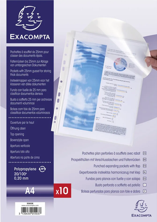 Prospekthülle mit Verschlusslasche, DIN A4, PP van Exacompta – productfoto