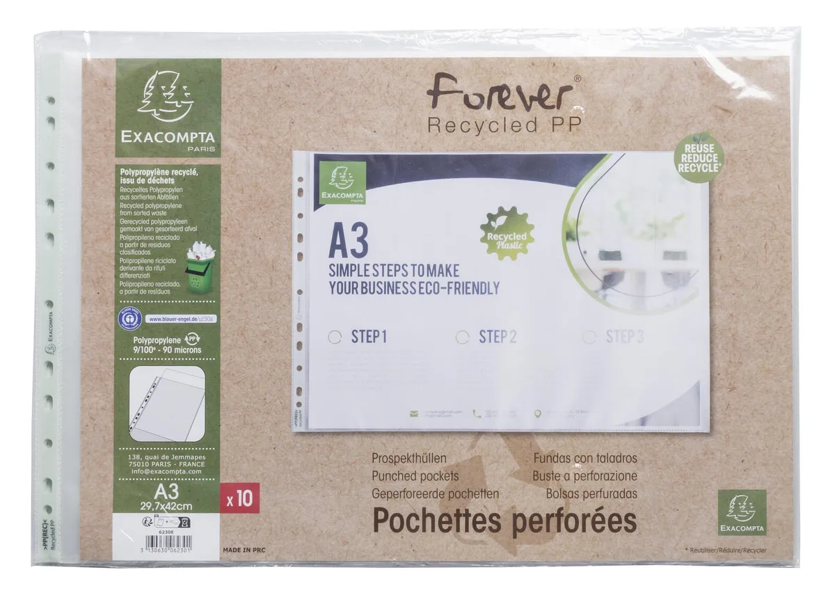 Prospekthüllen Forever DIN A3 transparent genarbt 0,09 mm, 10 St. de Exacompta – photo produit