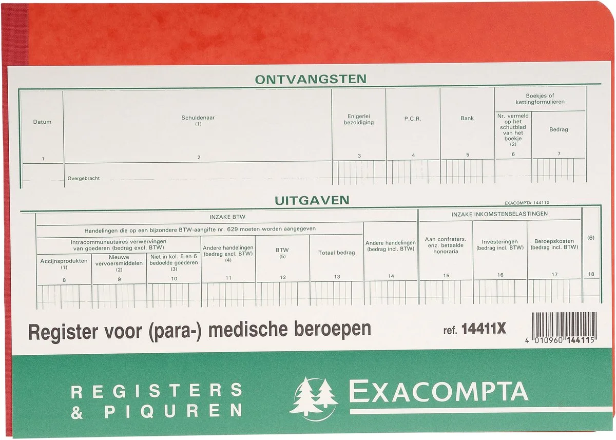 Register Vrije Beroepen - niet BTW plichtig 21x29,7cm 80 blad - - 14411X fra Exacompta i Ander – produktbillede