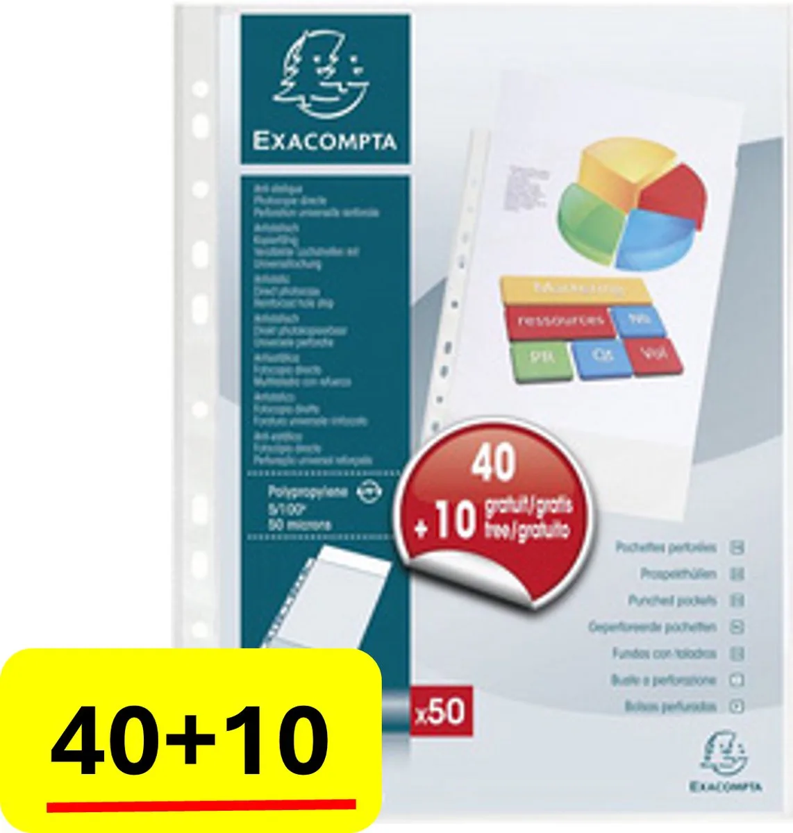 showtas - insteekhoesje U-model - 60 micron - promopack 40+10 gratis fra Exacompta i Gennemsigtig – produktbillede