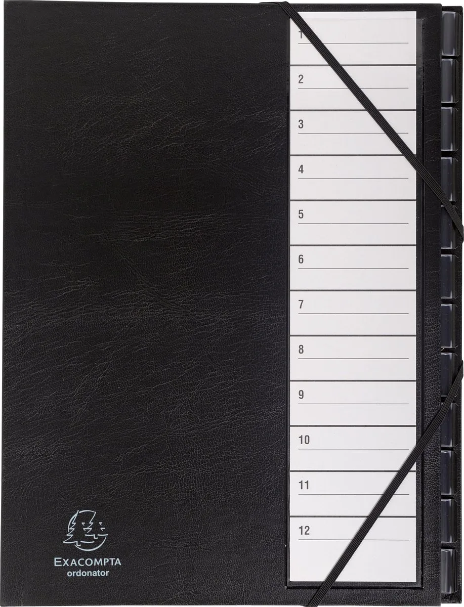 Sorteermap Ordonator® met genummerde plastic ruiters - 1 tot 12 - 625665E van Exacompta in Zwart – productfoto