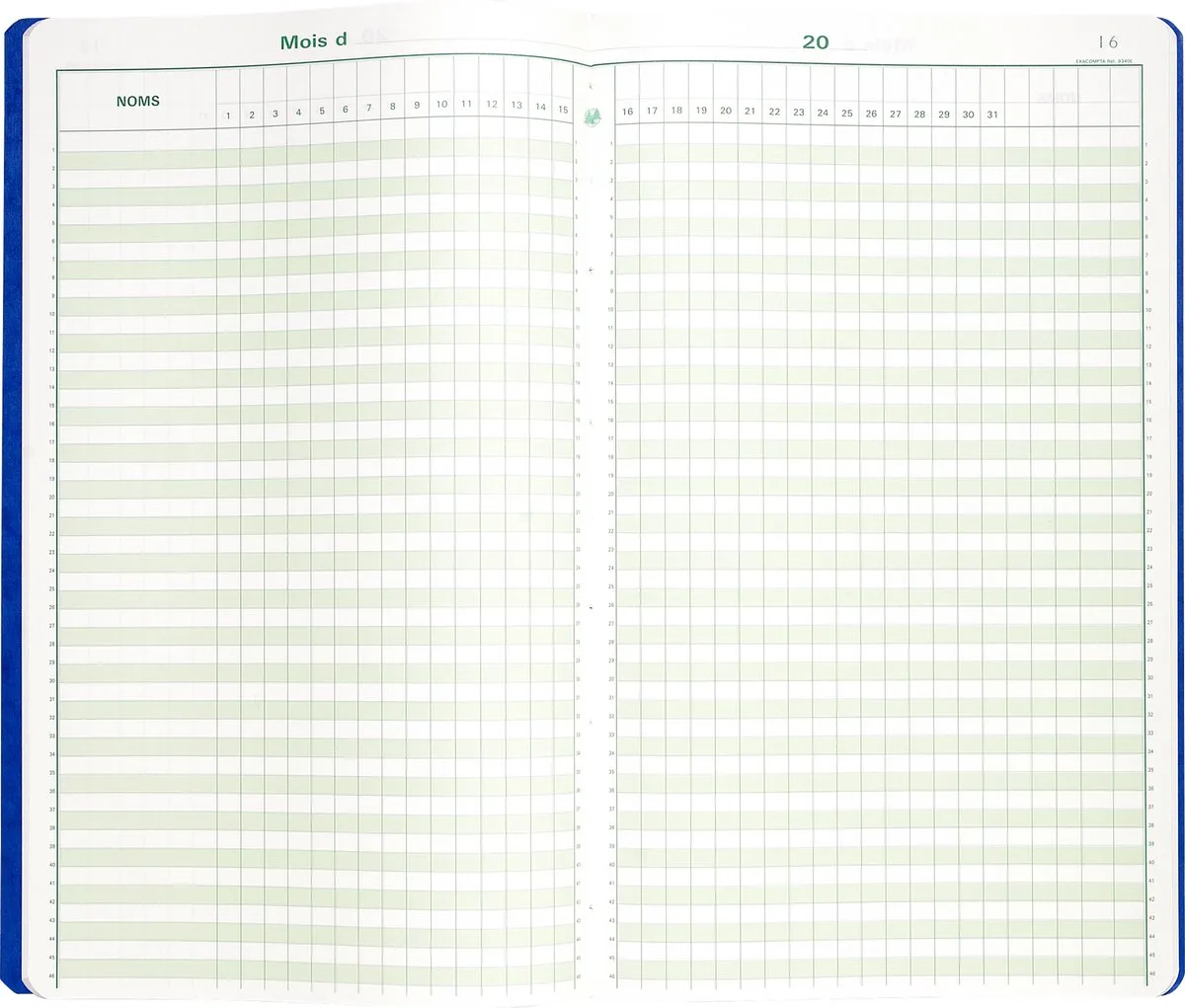 Speciaal register Tijdsregistratie 40x24cm - 46 lijnen - 80 blad - 9340E fra Exacompta i Geassorteerd – produktbillede