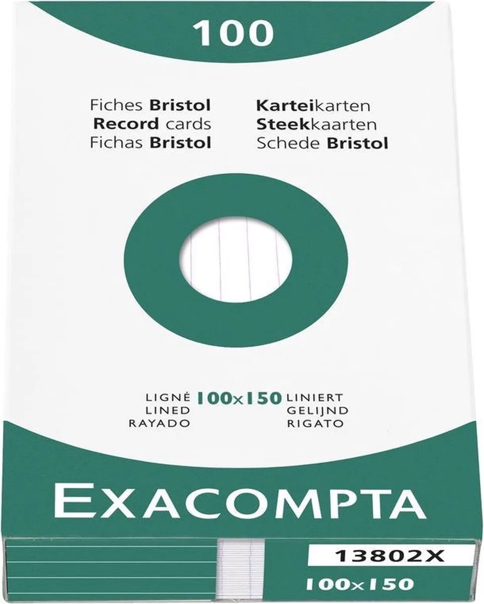 Steekkaarten 100St Bristol Gelijnd 100/150 by Exacompta in White – product photo