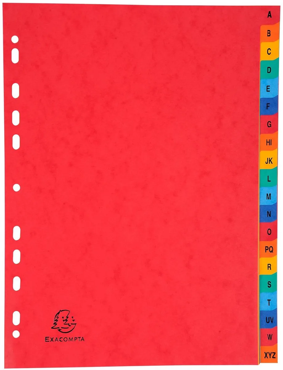 Tabbladen A4 - A-Z alfabetisch - 20-delig - glanskarton 225 g - 11-gaats fra Exacompta i Assorti – produktbillede