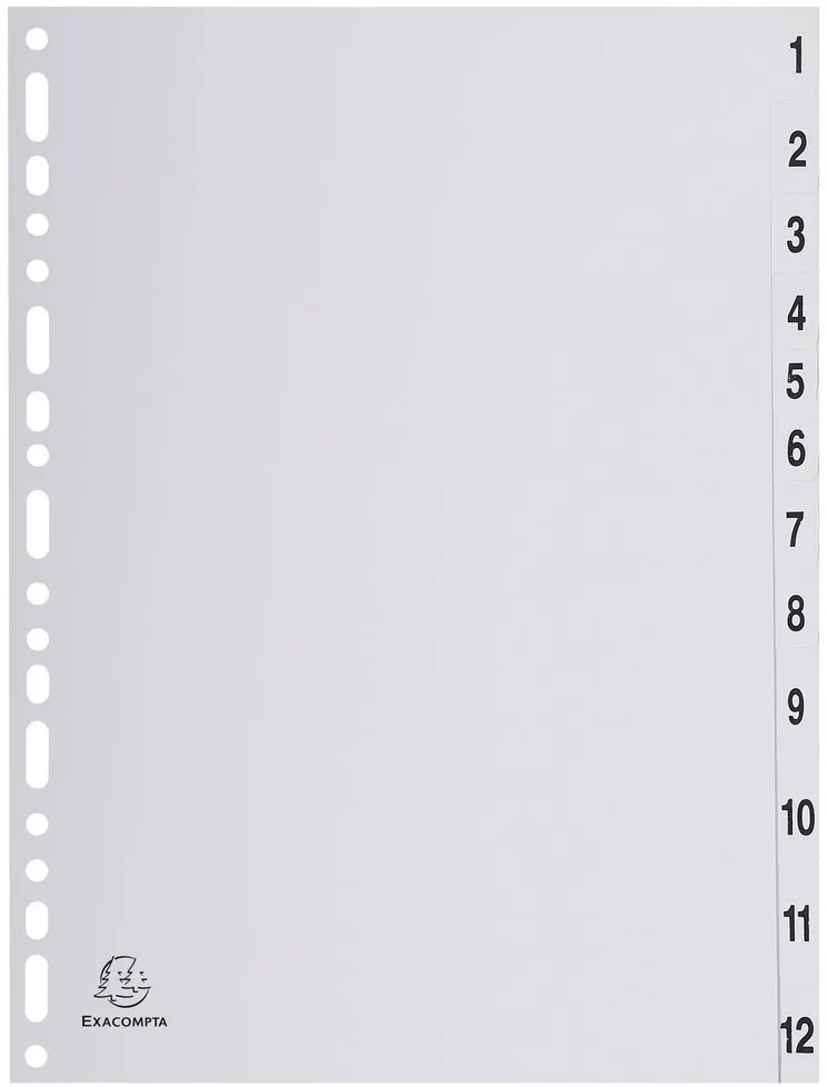 tabbladen numeriek voor ft A4, uit PP, grijs, 12 tabs by Exacompta – product photo