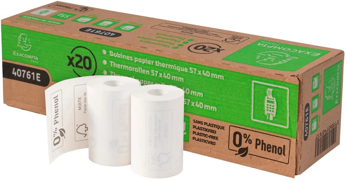 Thermische Kassarollen - 57x40 mm - Fenol vrij - 18 meter - 20 stuks von Exacompta in Weiß – Produktfoto