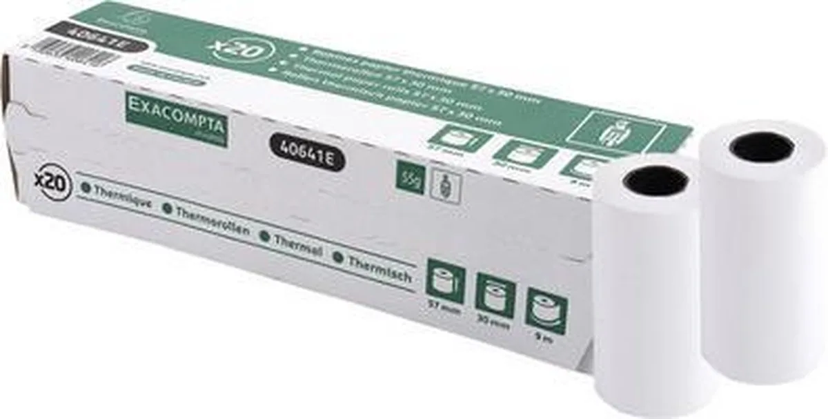 thermische rollen voor kassasystemen, 57 mm x 18 m de Exacompta en Blanc – photo produit