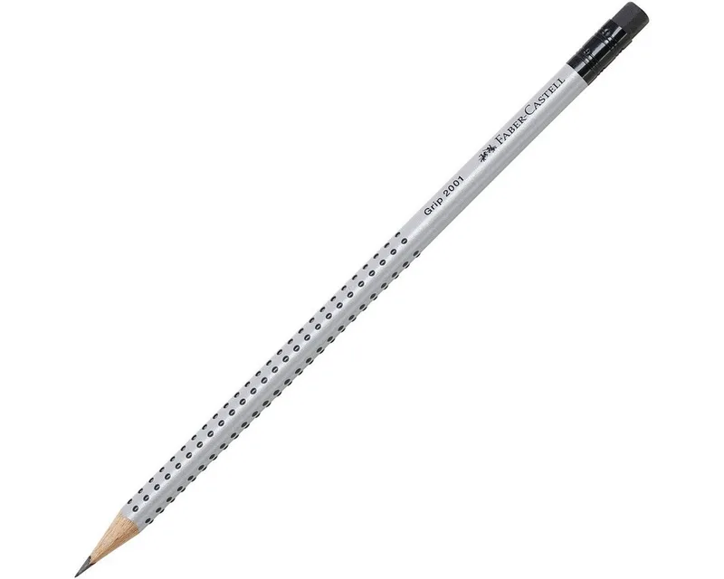 Bleistift Grip 2001, HB (mittelweich), Dreikant mit Soft-Grip-Zone und Radiergummi by Faber-Castell in Grey, Silver – product photo