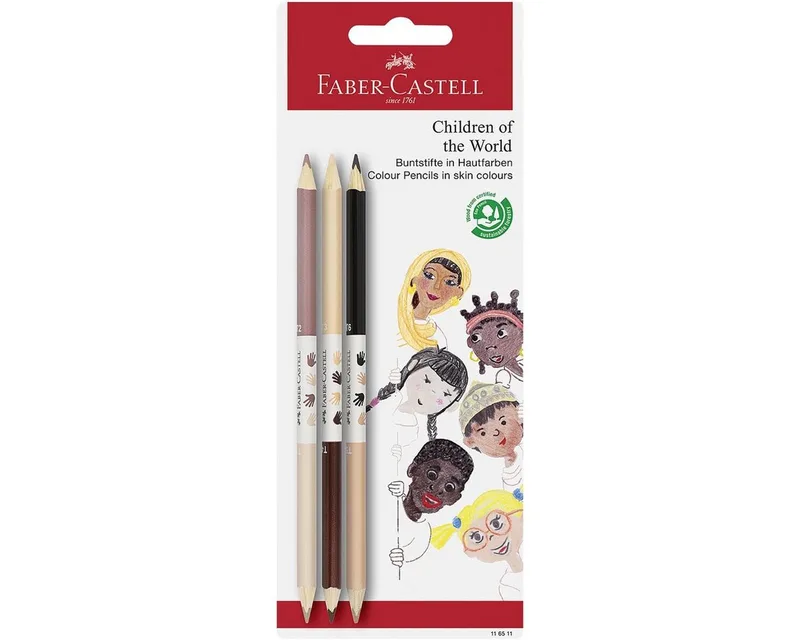 Buntstift Children of the World, (3-tlg), 2 Farben pro Stift, mischbar von Faber-Castell in Beige – Produktfoto