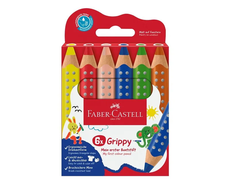 Buntstift Grippy, (6-tlg), 6 Farben, mit XXL Jumbomine von Faber-Castell in Mehrfarbig – Produktfoto