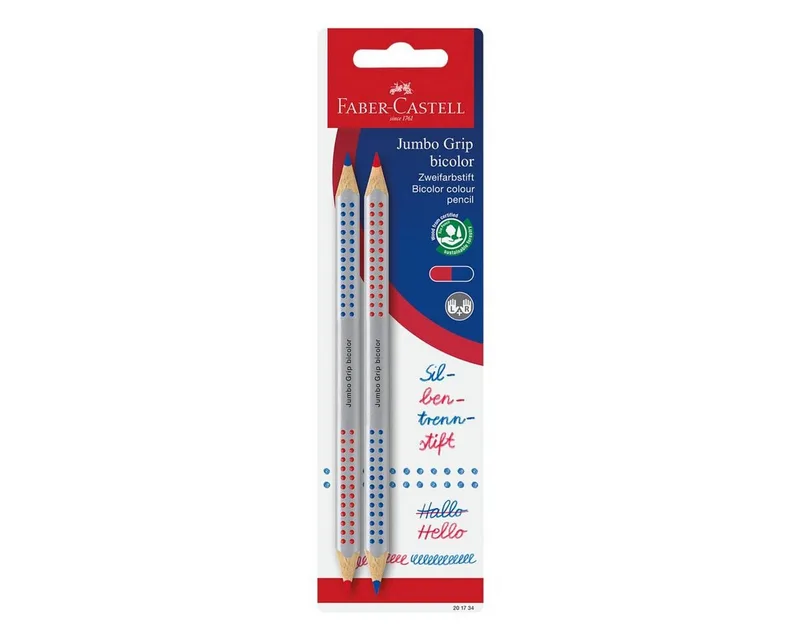 Buntstift Jumbo Grip bicolor, (2-tlg), Silbentrennstift mit je 2 Farben de Faber-Castell en Bleu, Multicolore, Rouge – photo produit