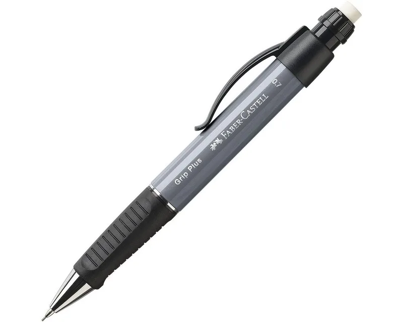 Druckbleistift Grip Plus, Strichstärke 0,7 mm, mit bruchgeschützter Mine von Faber-Castell in Grau – Produktfoto