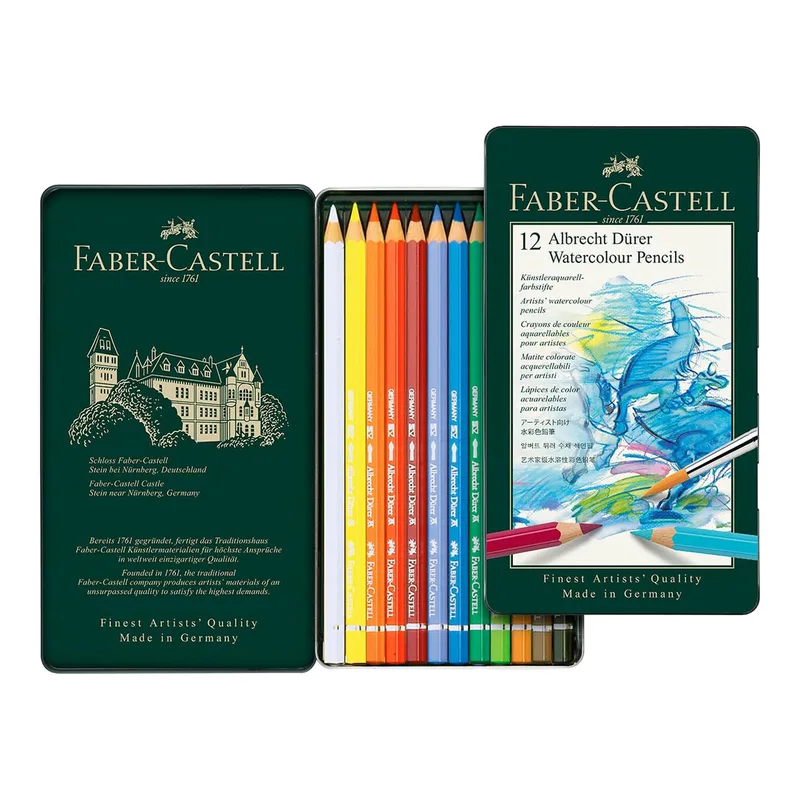 Faber-Castell 117512 Albrecht Dürer Aquarellstifte, Set mit 12 Aquarellstiften mit dicken 3,8-mm-Minen, Holzstifte mit wasserlöslichen Pigmenten von Faber-Castell – Produktfoto