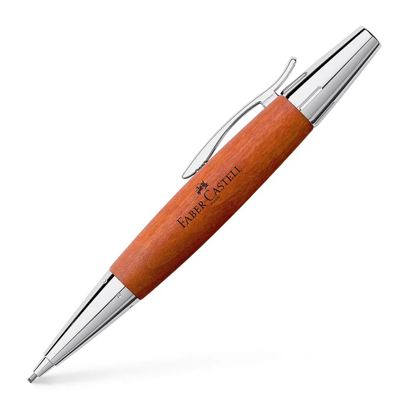 Faber-Castell 138382 - Drehbleistift e-motion Birnbaum/Metall, Mine: 1,4 mm, inklusive Geschenkverpackung, Schaftfarbe: Braun/Silber von Faber-Castell – Produktfoto