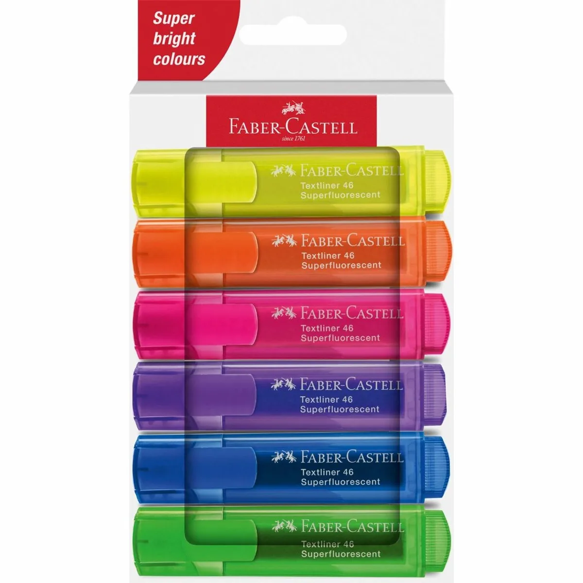 Faber-Castell 254646 markeerstift 6 stuk(s) Blauw, Groen, Oranje, Roze, Paars, Geel de Faber-Castell en Bleu, Vert, Orange, Jaune, Rose, Violet – photo produit