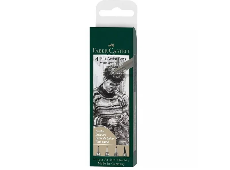 Fineliner 4 Pitt Artist Pens Tuschestifte Warm Grey, (4-tlg., S = 0.3 mm, F = 0.5 mm, M = 0.7 mm, B = Pinselspitze) by Faber-Castell – product photo