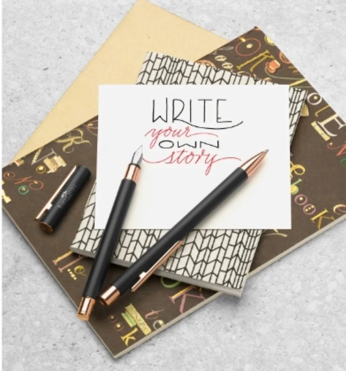 geschenkset vulpen en balpen 'Neo Slim' - en rosé goud de Faber-Castell en Mat zwart – photo produit