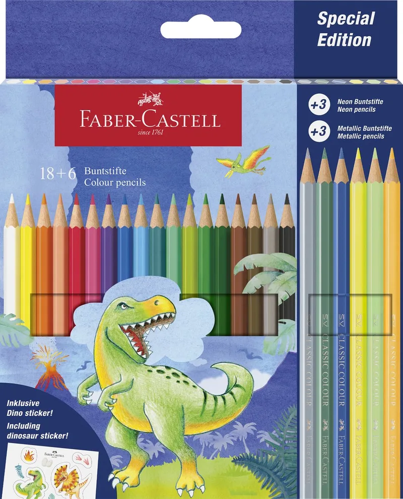kleurpotloden - 18 Classic kleuren + 3 metallic + 3 neon kleuren incl. stickervel - FC-111222 de Faber-Castell en Assorti 24 kleuren – photo produit