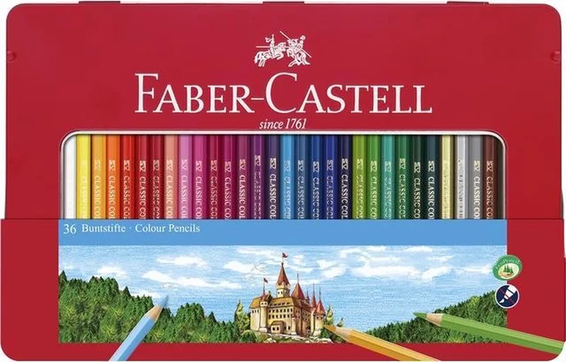 kleurpotloden - Castle - 36 stuks in blik - FC-115886 van Faber-Castell in Assorti – productfoto