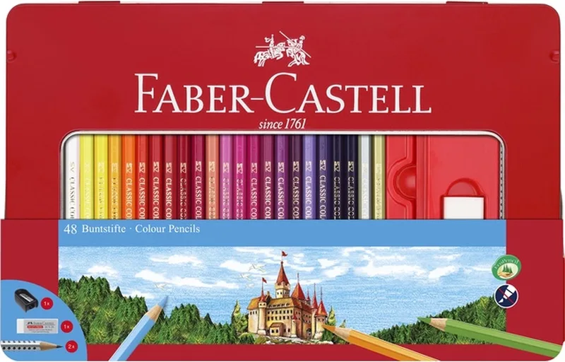 kleurpotloden - Castle - blik 48 kleuren met accessoires - FC-115888 fra Faber-Castell i Multicolor 48 blik – produktbillede
