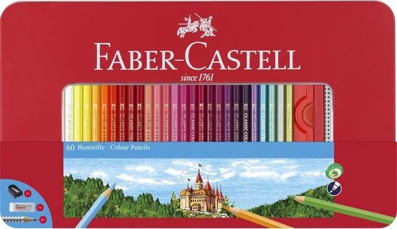 kleurpotloden - Castle - blik 60 stuks met accessoires - FC-115894 by Faber-Castell in Multicolor 60 metaal – product photo