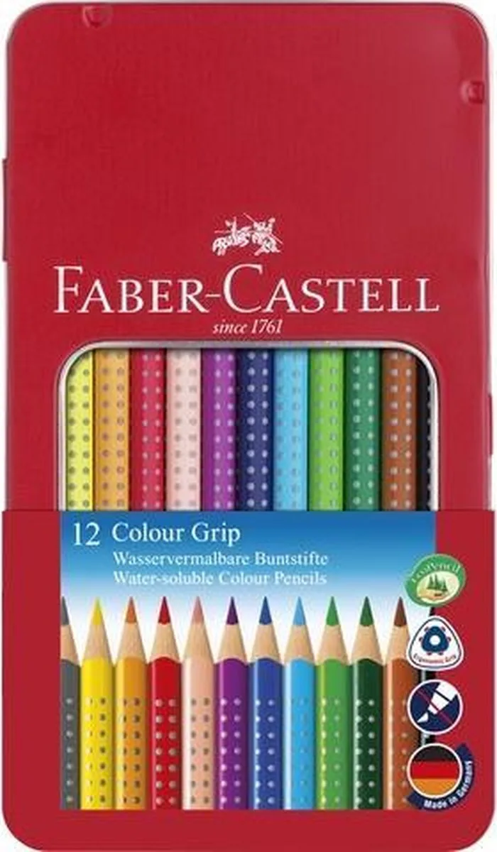 kleurpotloden - Colour Grip - blik 12 stuks - FC-112413 de Faber-Castell en Assorti 12 kleuren – photo produit