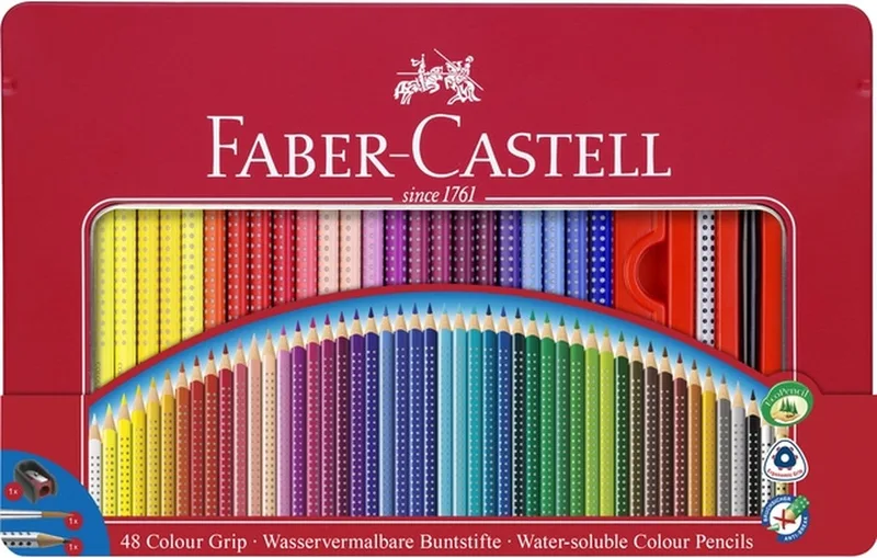kleurpotloden - Colour Grip - blik 48 stuks met accessoires - FC-112448 de Faber-Castell en Assorti – photo produit