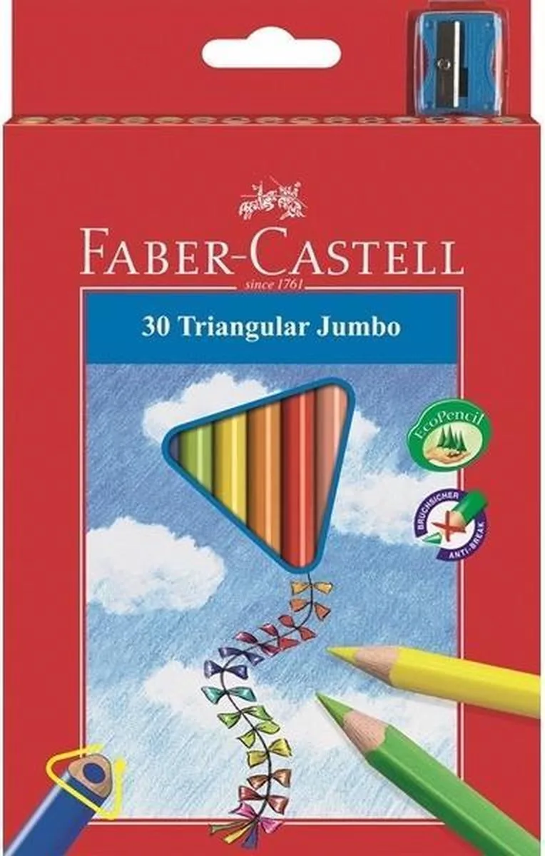 Kleurpotloden - Jumbo - driekantig - etui à 30 stuks - met puntenslijper - FC-116530 de Faber-Castell en 30 verschillende kleuren – photo produit