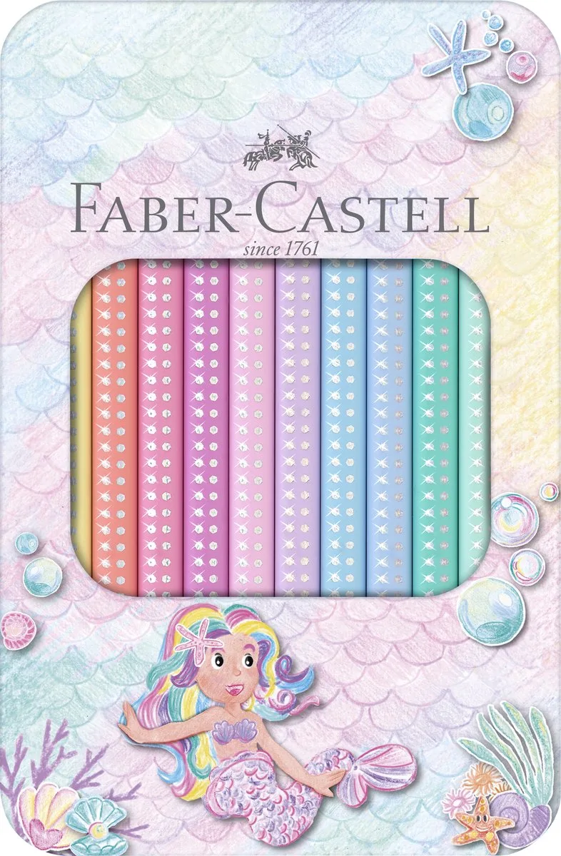 kleurpotloden - Jumbo Sparkle - 10 stuks in blik - pastelkleuren - FC-210910 de Faber-Castell en Pastelkleuren assorti – photo produit